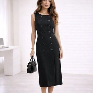 Talbots Collection 90s Navy Button Down Madeleine Midi Dress Sz 14 Italy